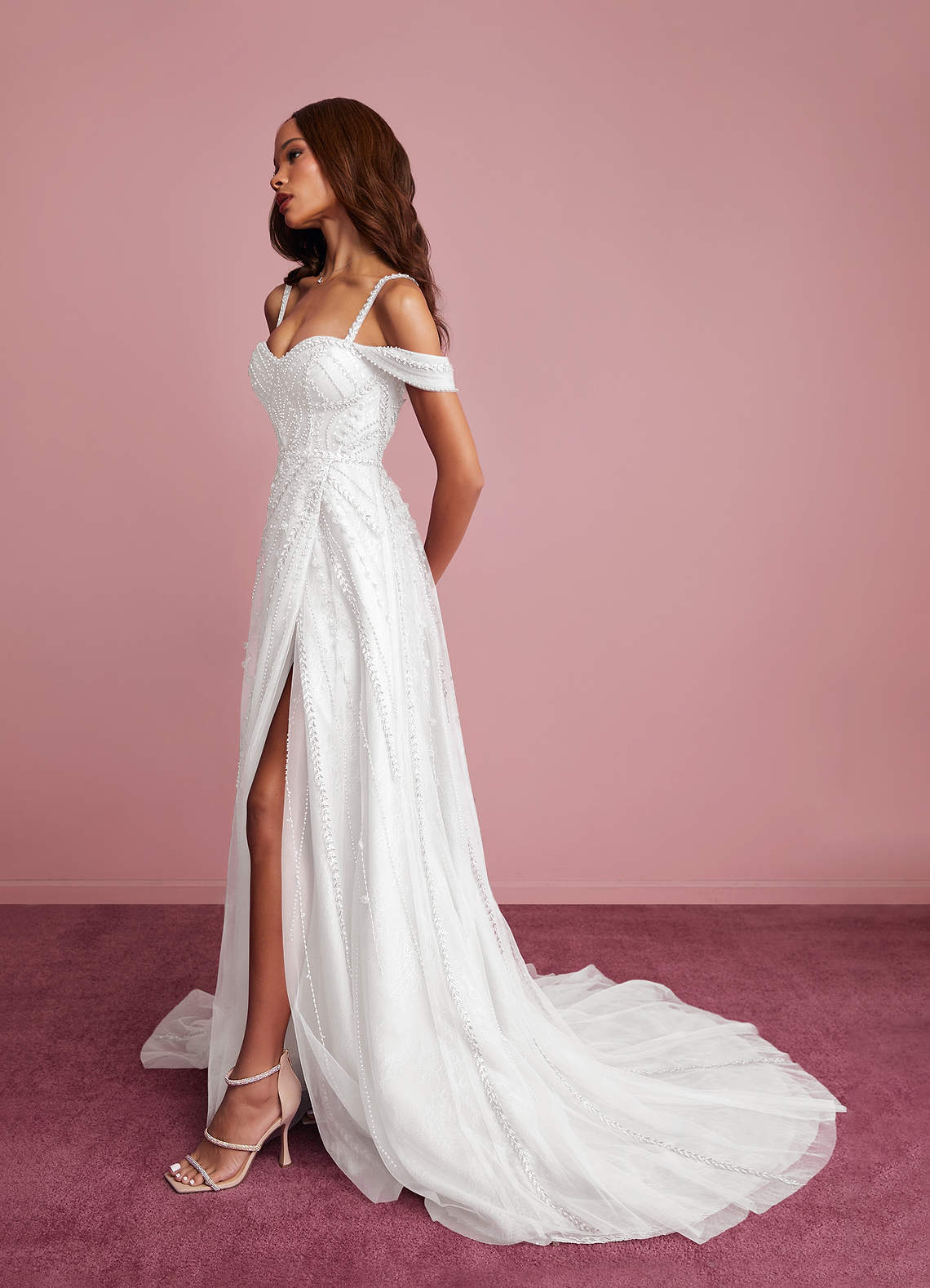 Beaded Motif Corset Bodice Tulle A-Line Gown-AZ6631174
