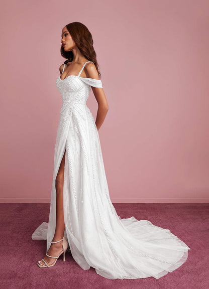 Beaded Motif Corset Bodice Tulle A-Line Gown-AZ6631174