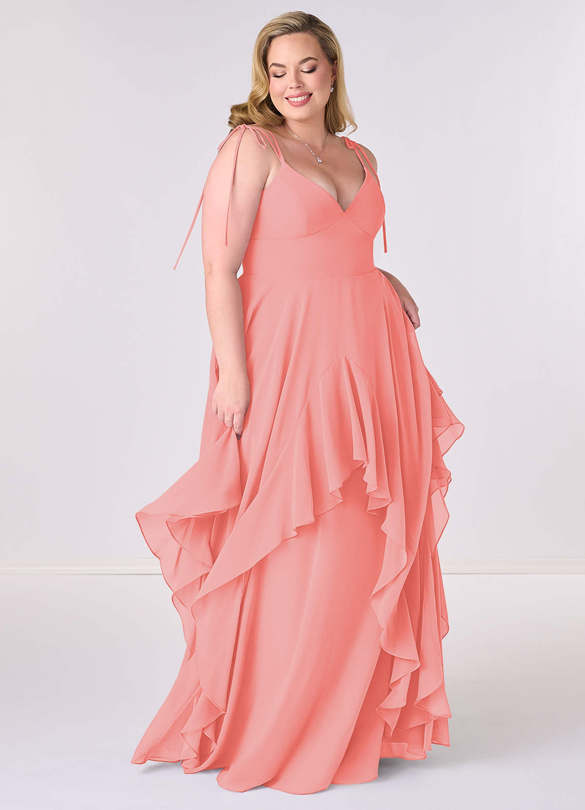 V-neck Chiffon Tiered A-line Dress-AZ6929429