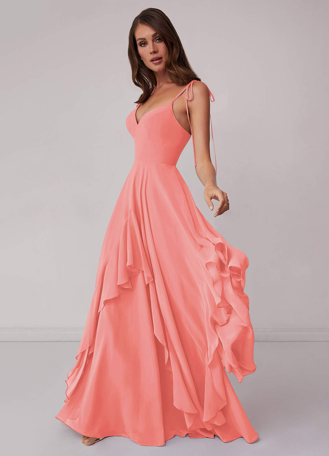 V-neck Chiffon Tiered A-line Dress-AZ6929429