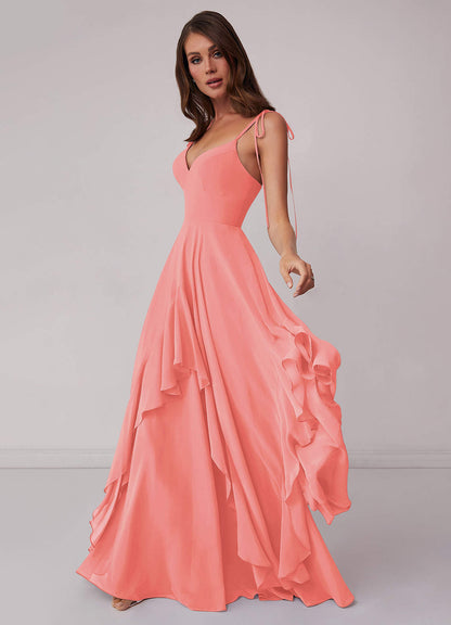 V-neck Chiffon Tiered A-line Dress-AZ6929429