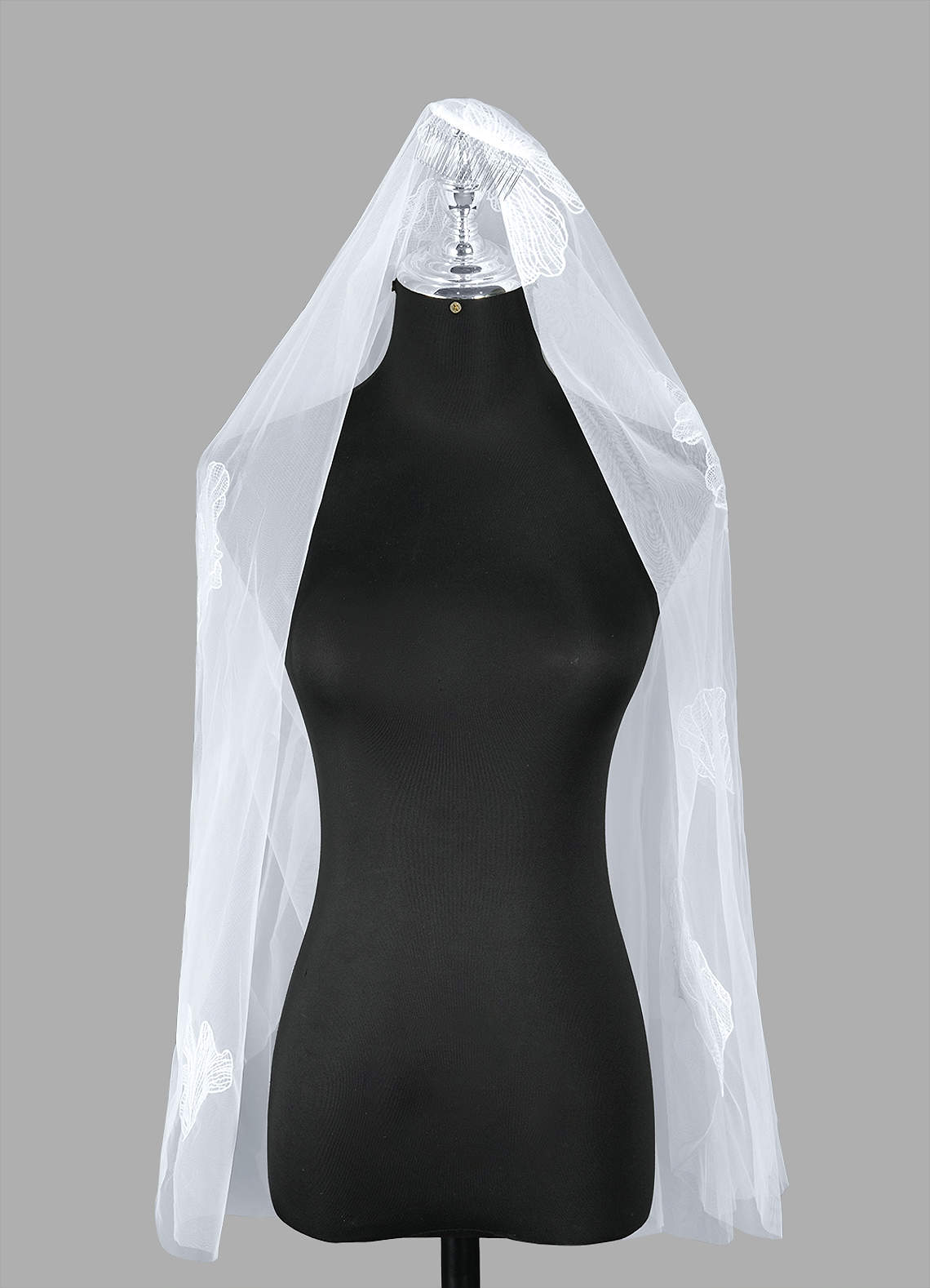 Aria Lace Waist Length Veil With Blusher-SF21623-184954