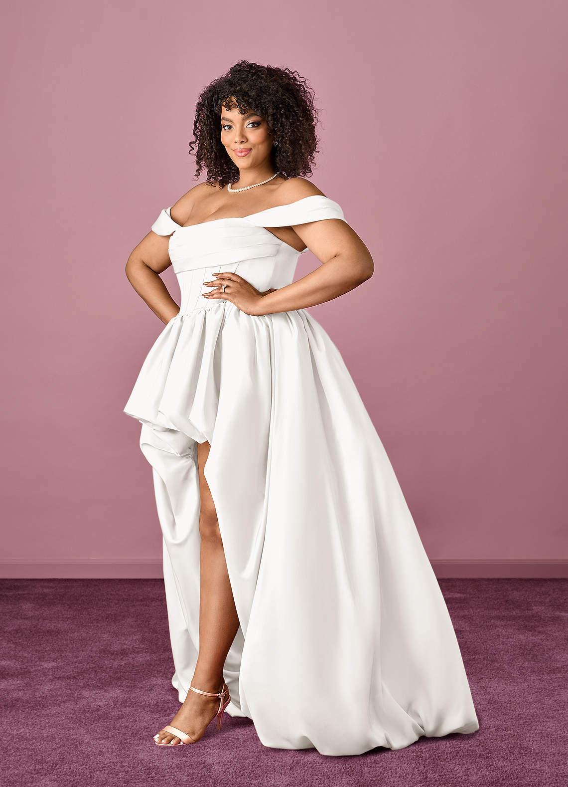Cowl Corset Bubble High-Low Stretch Satin Gown-AZ6352549