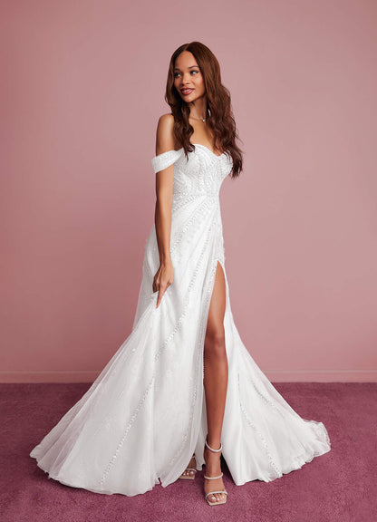 Beaded Motif Corset Bodice Tulle A-Line Gown-AZ6631174