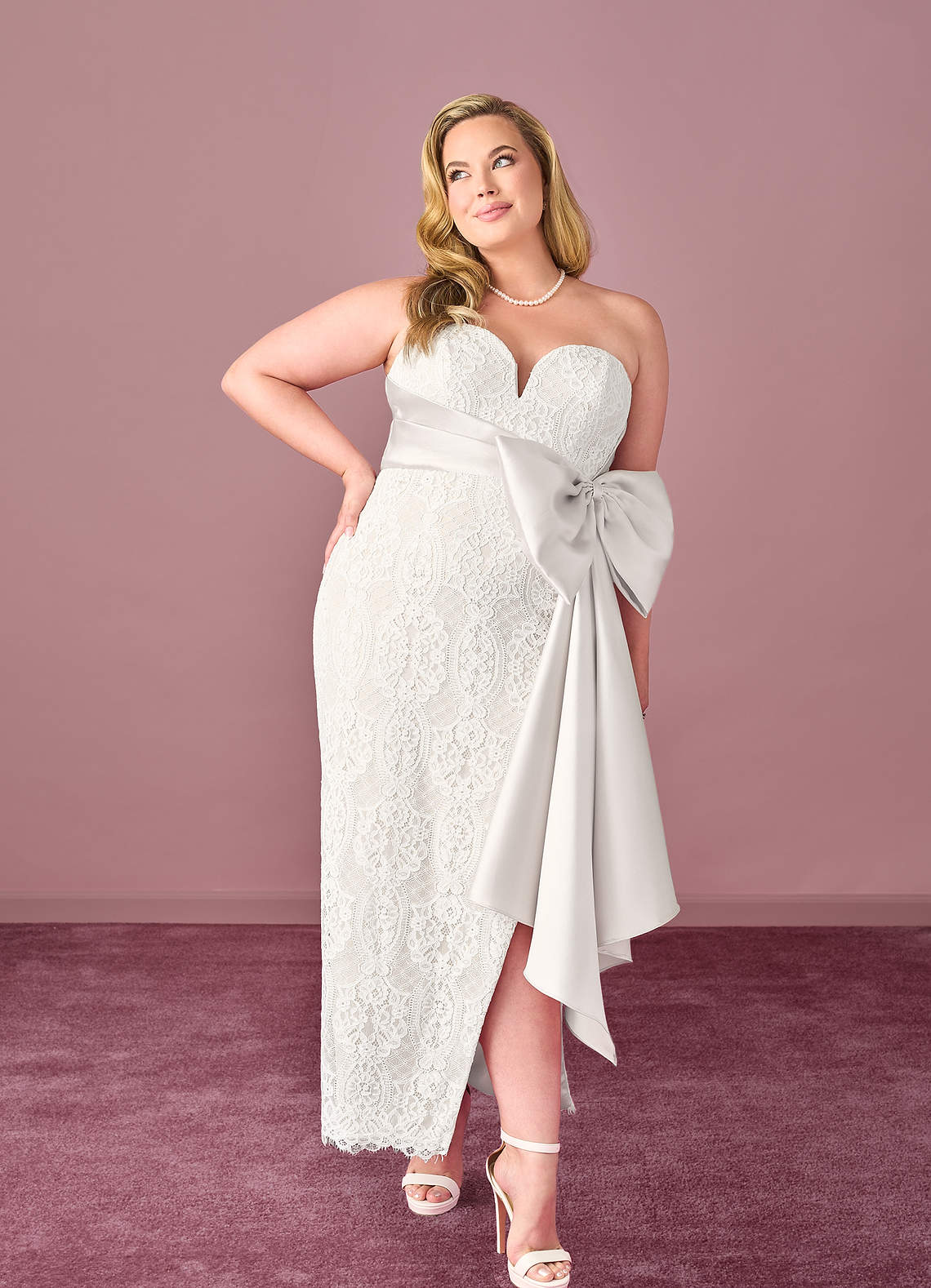 Sweetheart Lace Column Dress with Mikado Bow-AZ6352541
