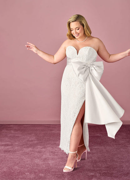 Sweetheart Lace Column Dress with Mikado Bow-AZ6352541