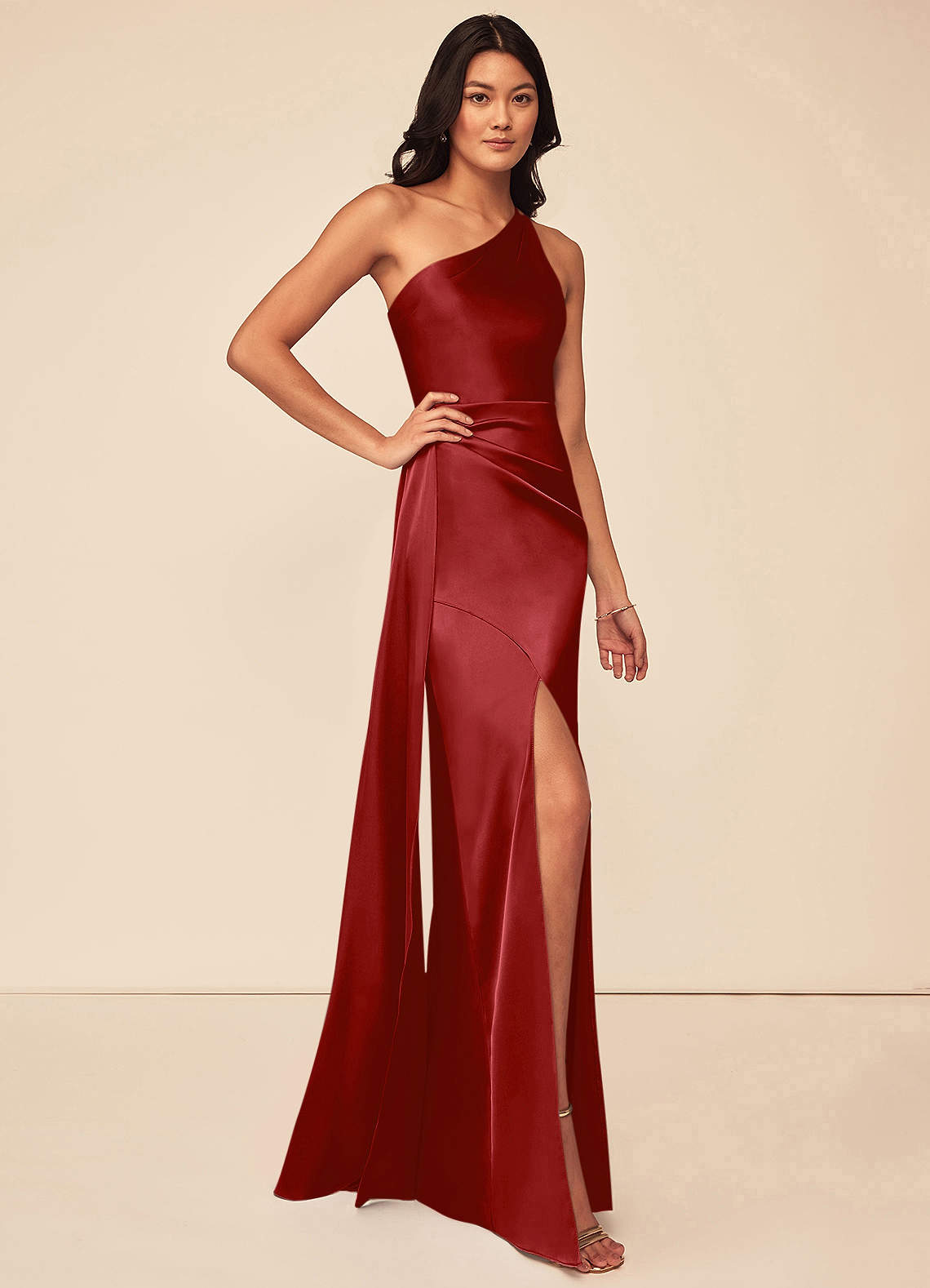 Maron Stretch Satin Dress-AZ6268051