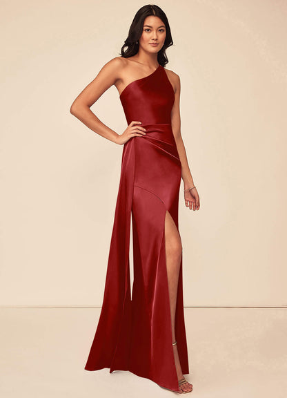 Maron Stretch Satin Dress-AZ6268051