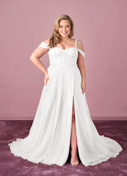 Beaded Motif Corset Bodice Tulle A-Line Gown-AZ6631174