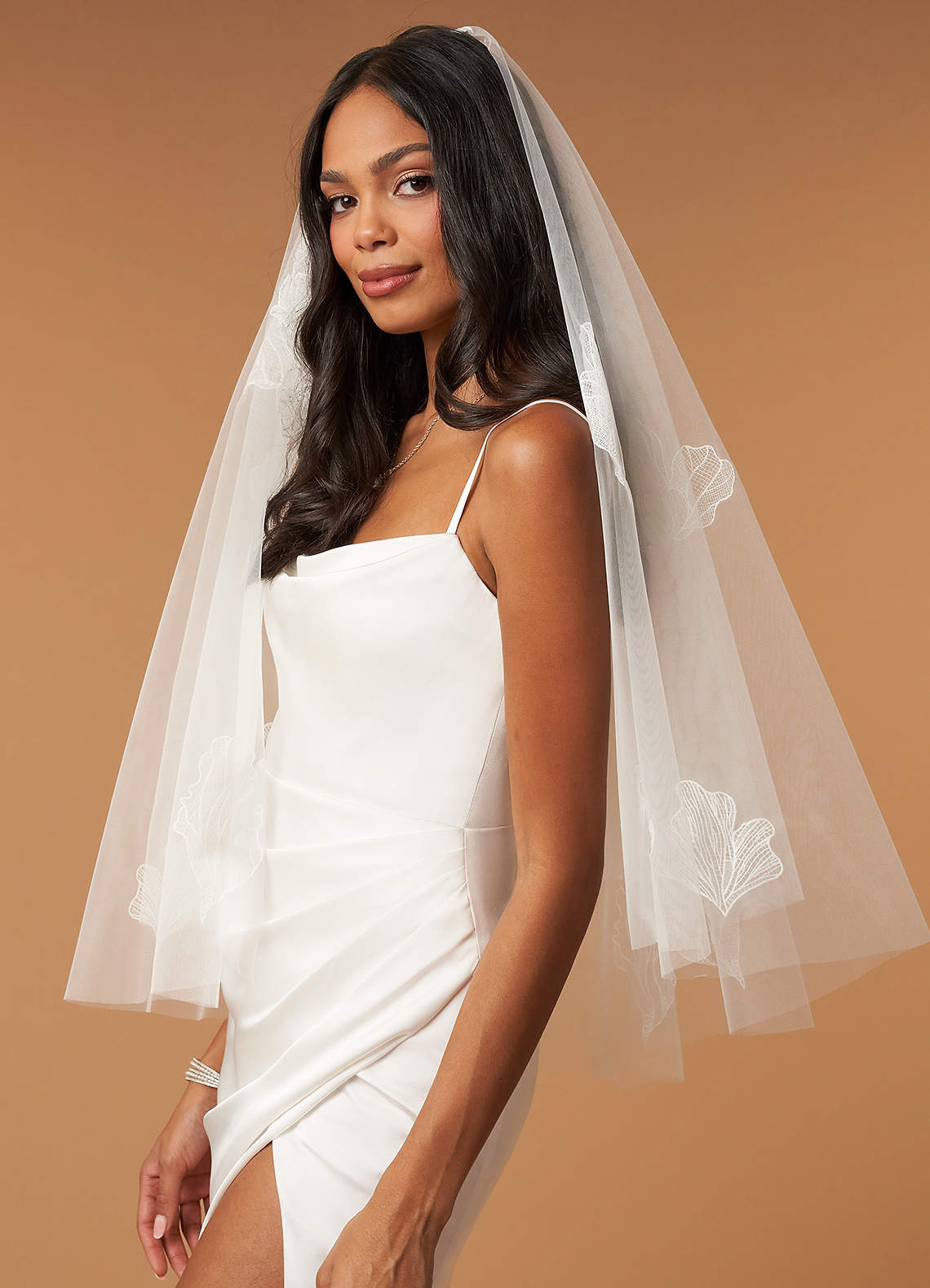 Aria Lace Waist Length Veil With Blusher-SF21623-184954