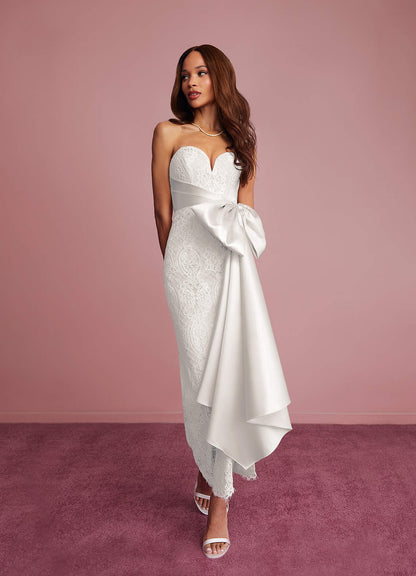 Sweetheart Lace Column Dress with Mikado Bow-AZ6352541