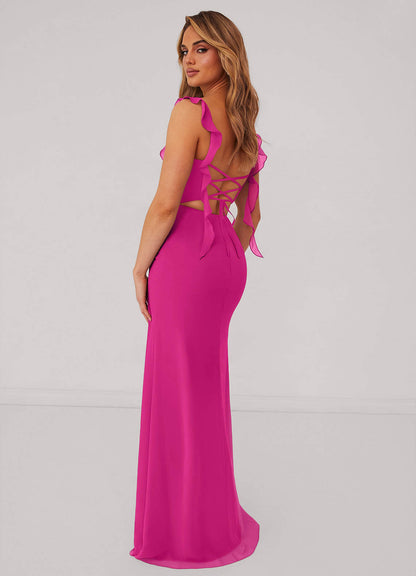 Sweetheart Pleated Ruffle Chiffon Mermaid Dress-AZ6757662