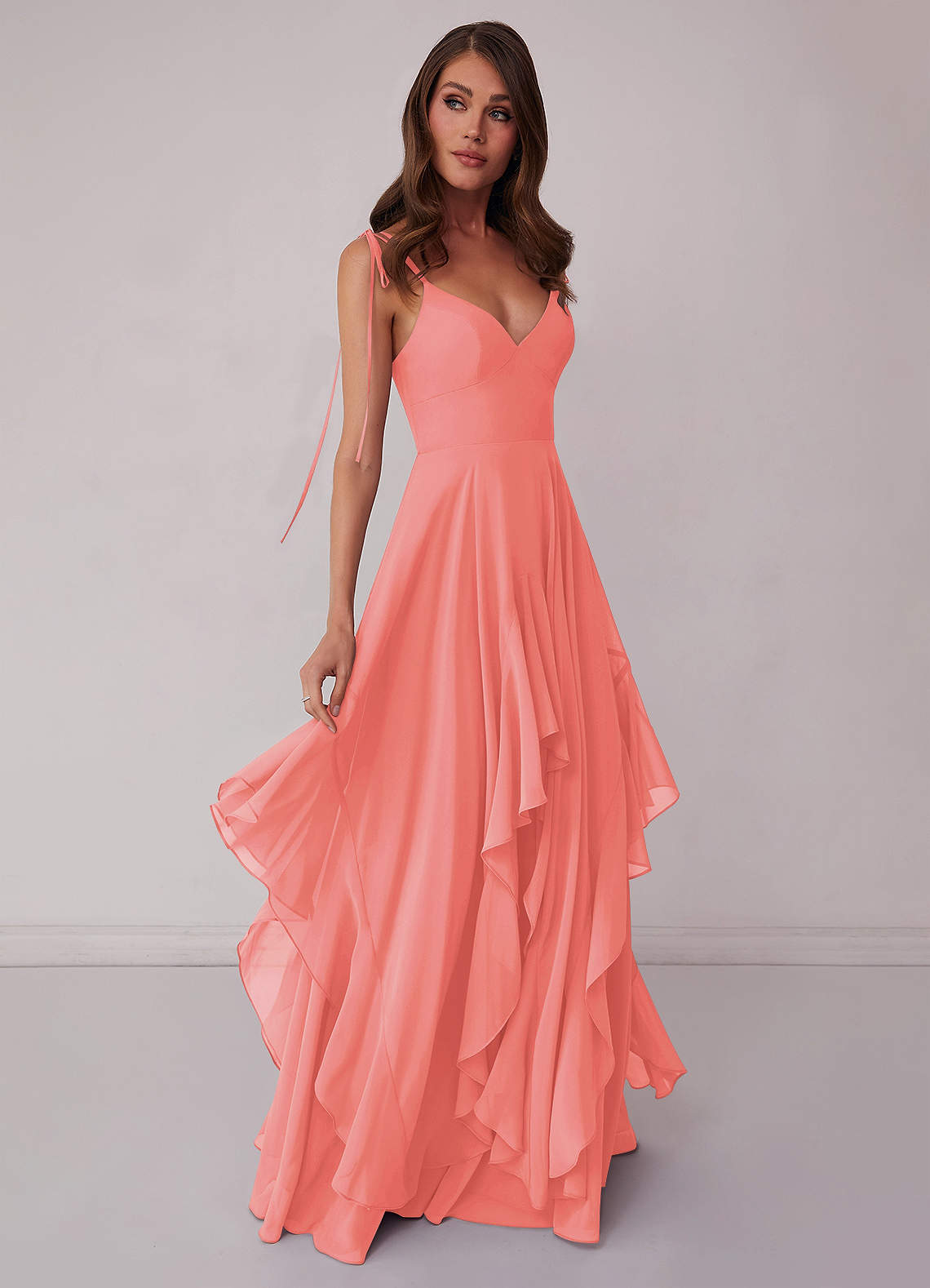V-neck Chiffon Tiered A-line Dress-AZ6929429