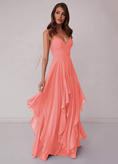 V-neck Chiffon Tiered A-line Dress-AZ6929429