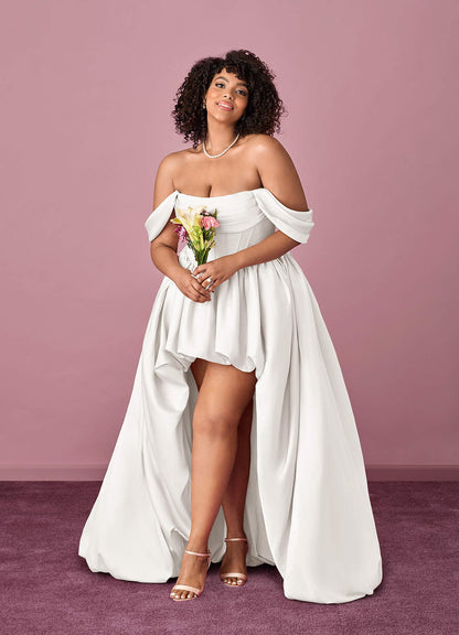 Cowl Corset Bubble High-Low Stretch Satin Gown-AZ6352549