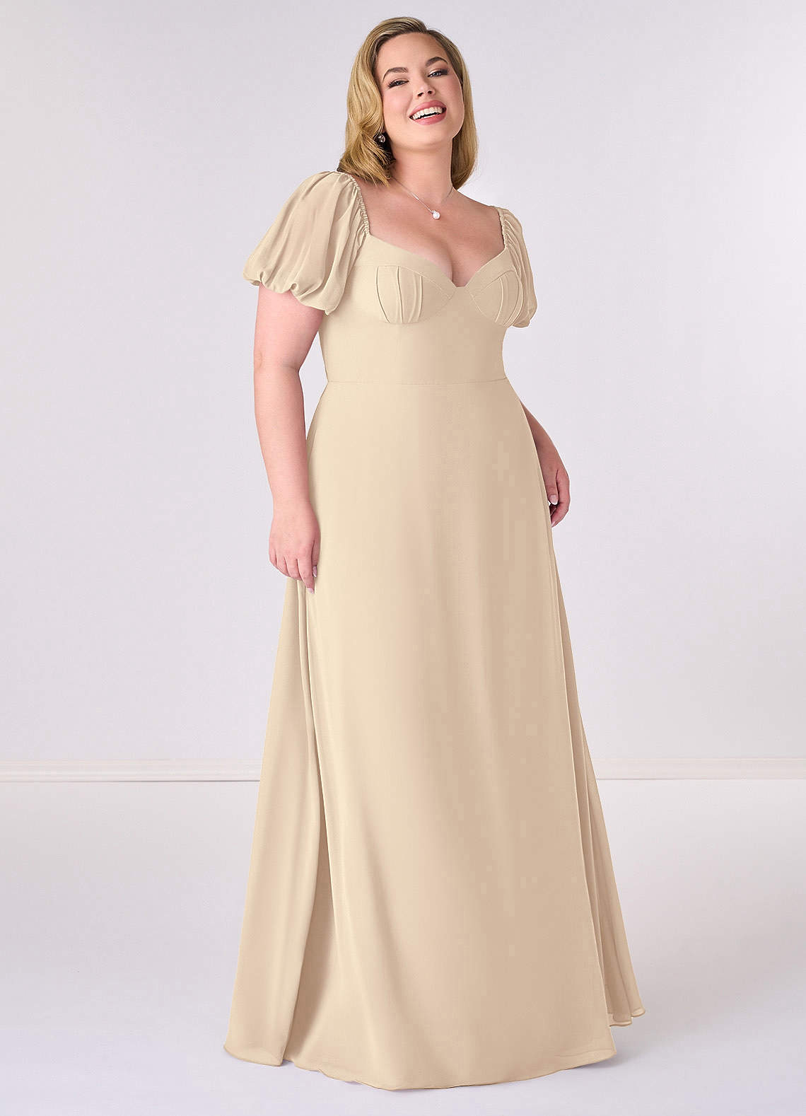 Chiffon A-line Dress with Puff Sleeves-AZ6909811