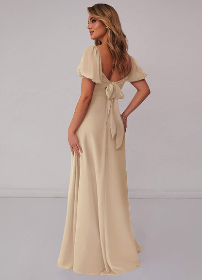 Chiffon A-line Dress with Puff Sleeves-AZ6909811