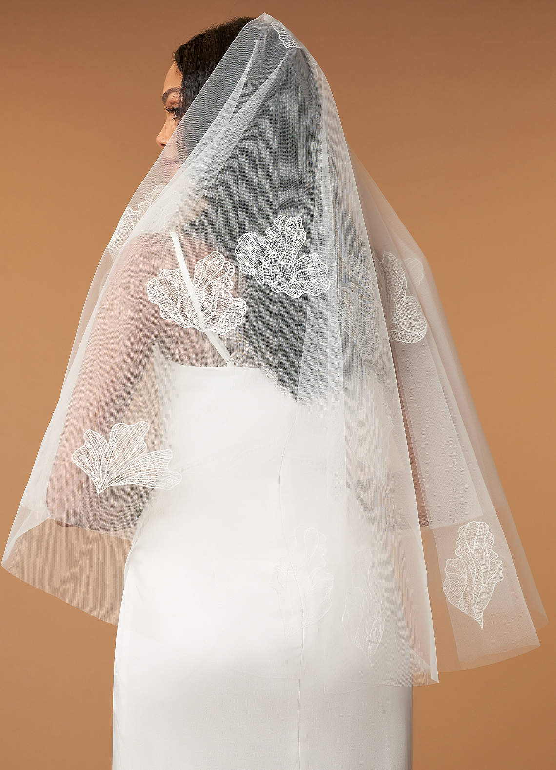 Aria Lace Waist Length Veil With Blusher-SF21623-184954