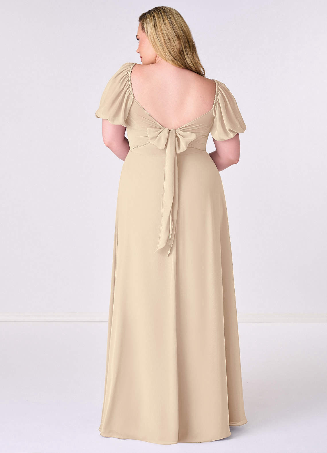 Chiffon A-line Dress with Puff Sleeves-AZ6909811